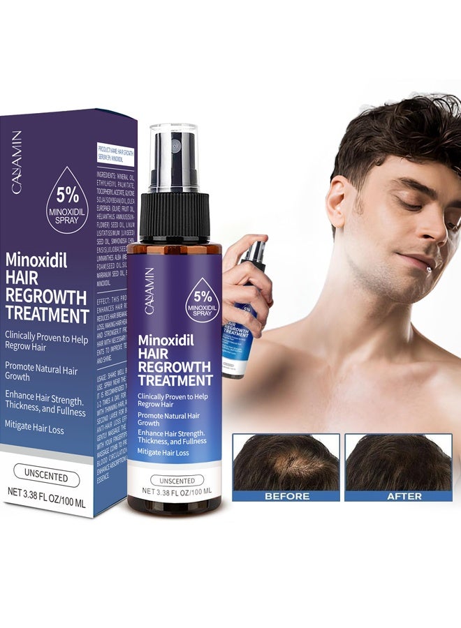 CANAMIN 5% Minoxidil Spray- Minoxidil Hair Regowth Treatment,Treatment for Scalp Hair Loss Hair Thinning - Increase Thickness and Volume Faster-Men and Women - Image 1